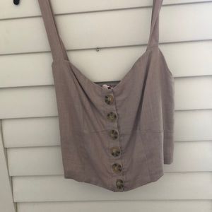 pink button crop tank